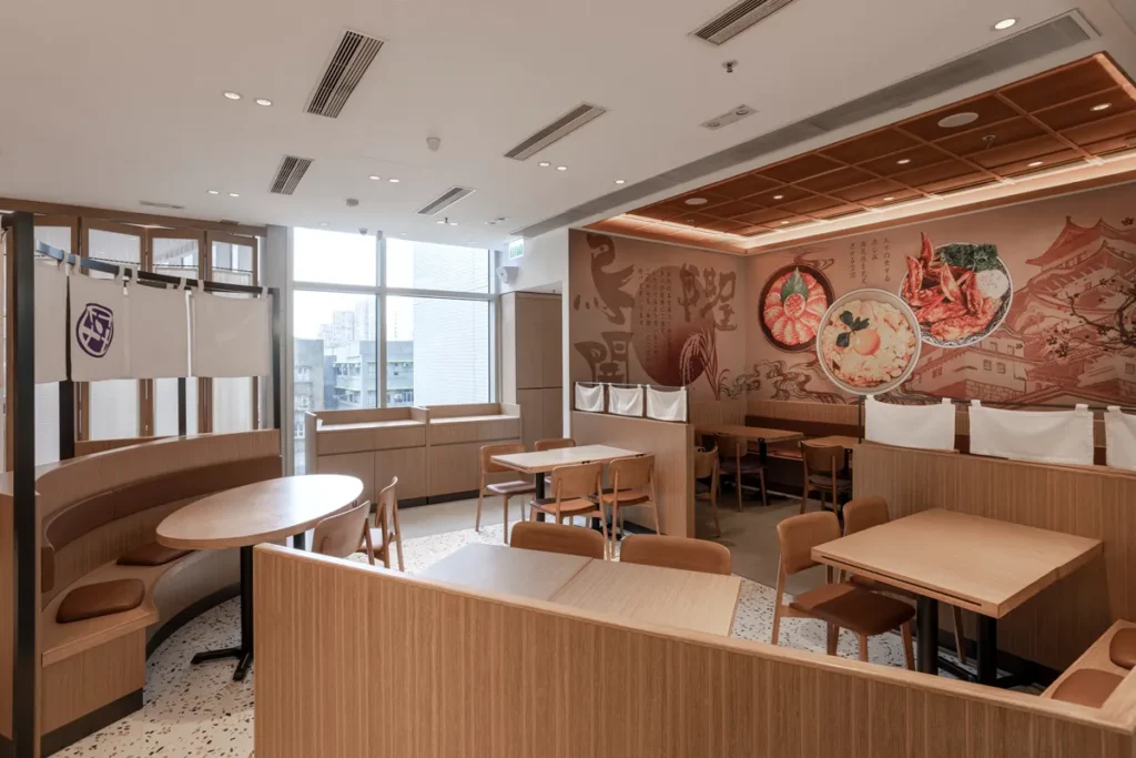 The renovated dining area of DONDONYA x TORIKAI displays a captivating mural wall, delivering a cultural feast for the eyes alongside the culinary experience designed by Rebel Arkitekt.