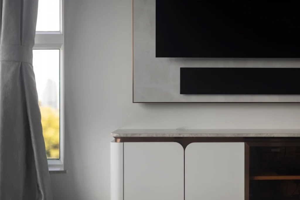 minimalist wall-mounted tv with bespoke cabinet design